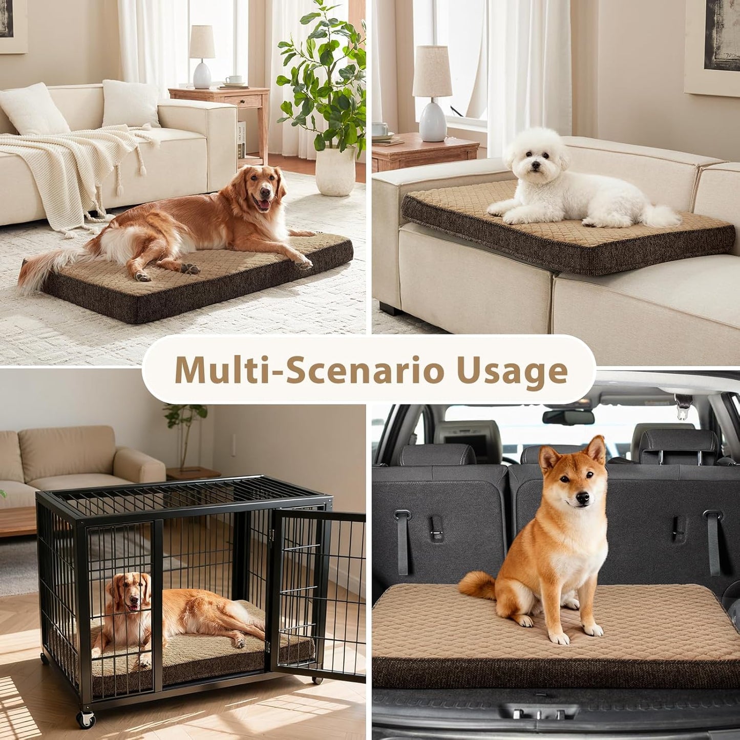 JOEJOY XL Dog Beds Large Sized Dog, Orthopedic Big Dogs Crate Bed with Washable Removable Cover, Extra Thick Egg-Crate Memory Foam Pet Beds up to 80 lbs, Grey, 41"x27"