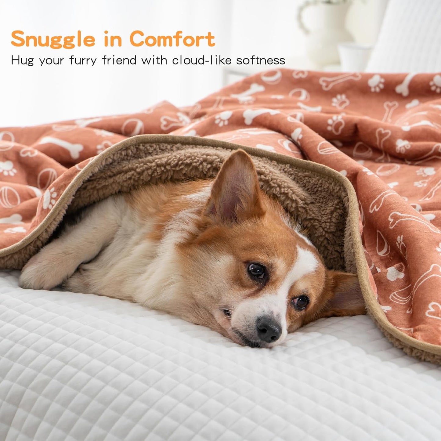 Waterproof Dog Blankets Pet Blanket 50"x60", Soft Fluffy Sofa Car Bed Protector, Reversible Sherpa Fleece Dog Blanket for Large Dogs (Dark Grey-Paws)