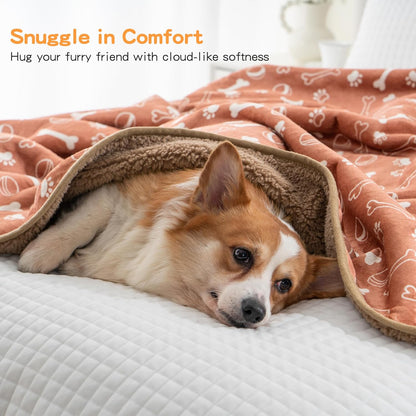 Waterproof Dog Blankets Pet Blanket 50"x60", Soft Fluffy Sofa Car Bed Protector, Reversible Sherpa Fleece Dog Blanket for Large Dogs (Dark Grey-Paws)