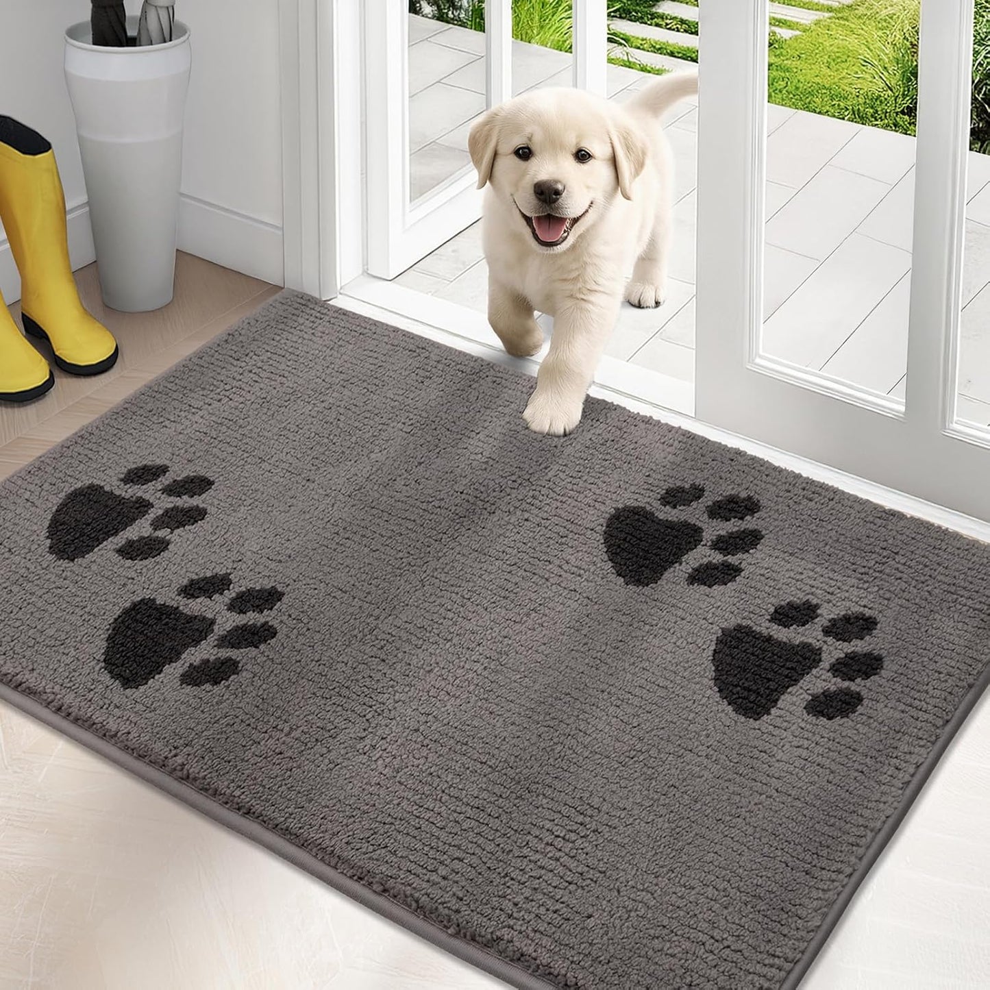 PURRUGS Dirt Trapping Door Mat 20" x 31.5", Non-Skid/Slip Machine Washable Microfiber Entrance Rug, Shoes Scraper, Dog Doormat, Super Absorbent Floor Mat for Muddy Wet Shoes and Paws, Grey