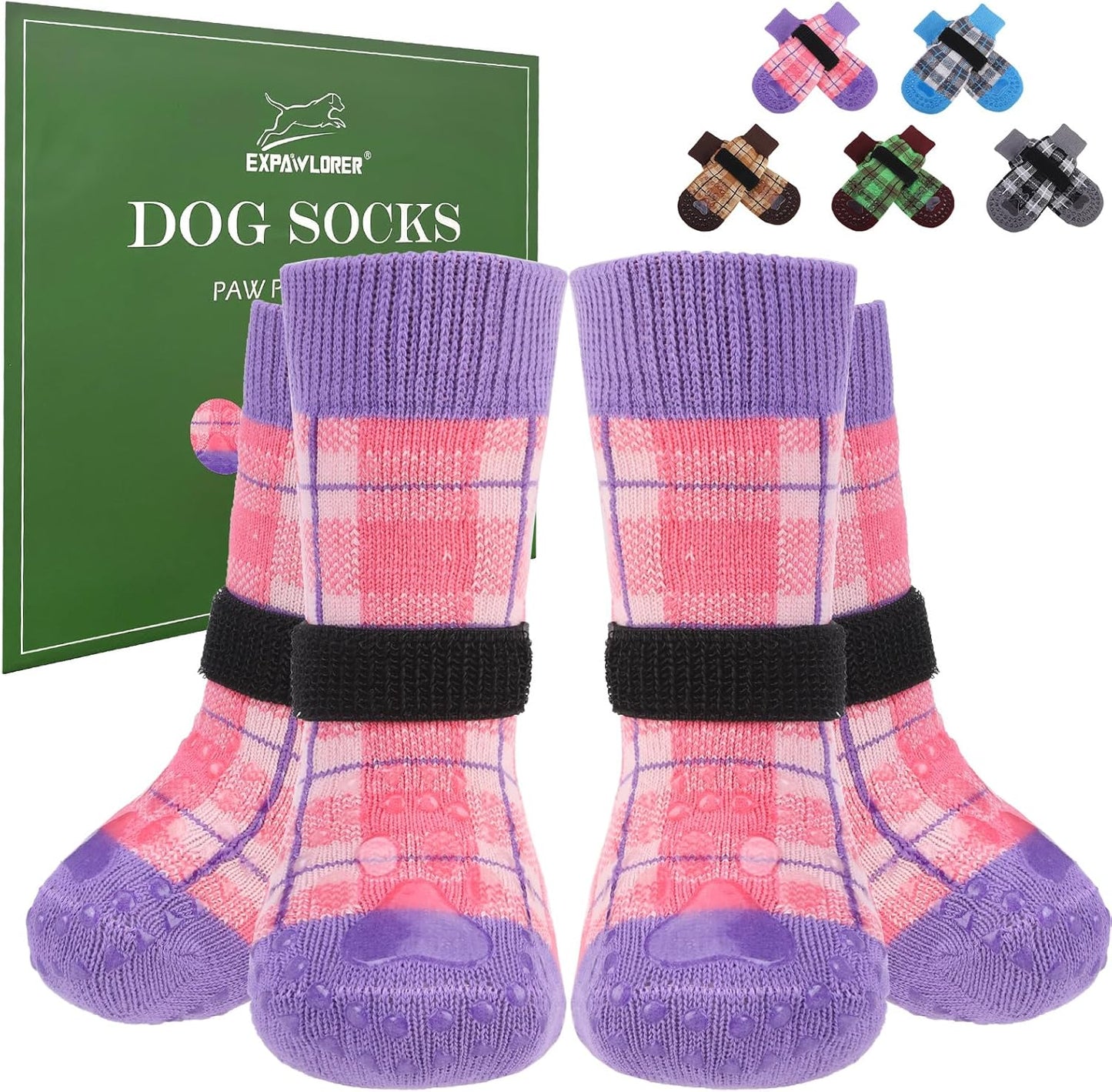 EXPAWLORER Dog Socks for Hardwood Floors, Dog Booties for Winter, Dog Boots & Paw Protectors Pavement to Prevent Licking, Anti Slip Dogs Shoes for Small Medium Large Senior Dogs,Khaki L