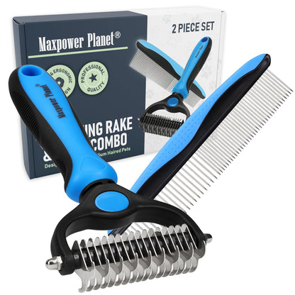 Maxpower Planet Hair Brush - Double Sided Shedding, Dematting Undercoat Rake for Dogs and Cats - Extra Wide Dog Grooming Brush, Reduce Shedding by 95%, Turquoise