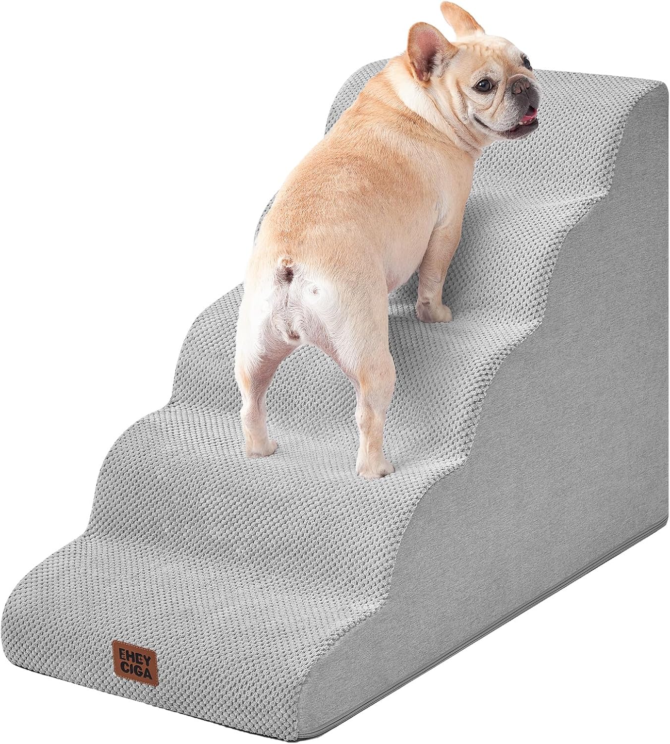 EHEYCIGA Curved Dog Stairs Ramp for High Beds 19.7" H, 4-Step Dog Steps for Small Dogs and Cats, Pet Stairs for High Bed Climbing, Non-Slip Balanced Pet Step Indoor, Grey