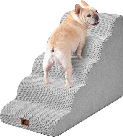 EHEYCIGA Curved Dog Stairs Ramp for High Beds 19.7" H, 4-Step Dog Steps for Small Dogs and Cats, Pet Stairs for High Bed Climbing, Non-Slip Balanced Pet Step Indoor, Grey