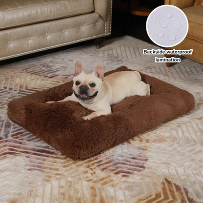 Bedfolks Waterproof Dog Crate Bed, Plush With Removable Washable Cover, Faux Fur Crate Pad for Medium Dogs, Fluffy Kennel 29"x21", Dark Grey