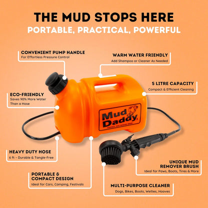 Dog Washer - Portable Paw Cleaner with Bath Brush, Shower Hose Attachment, and 1.3 Gallon (5L) Capacity in Orange