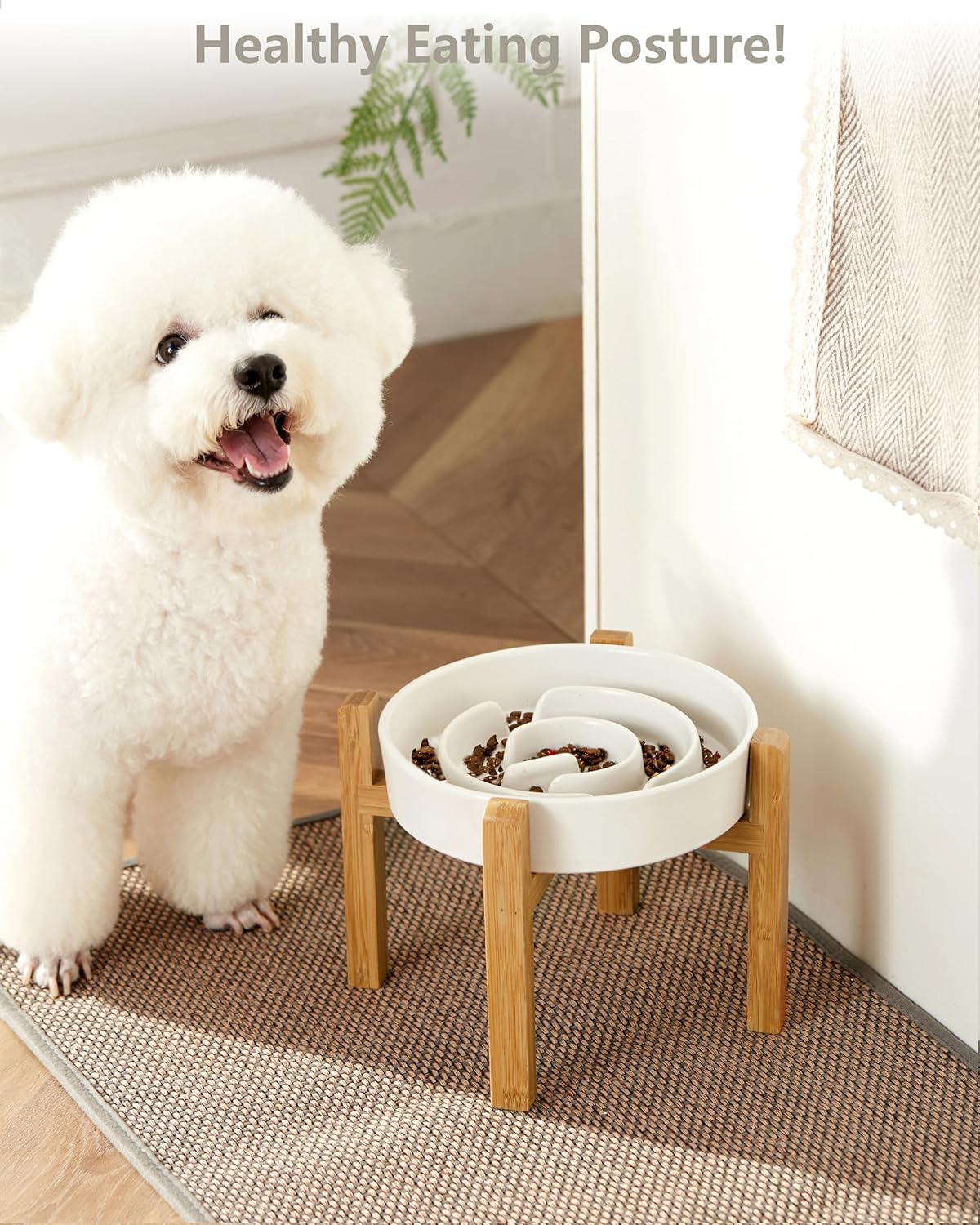 Ceramic Slow Feeder Dog Bowls, 2.0 Cups Slow Feeder for Medium Dogs, Puzzle Maze Bowl to Slow Down Eating, 30oz, 8in, White
