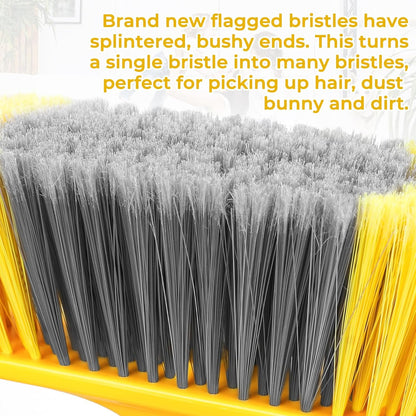 Broom for Hardwood Floors Indoor Sweeping Brooms with Soft Bristles and 55” Long Handle for Tile Laminate Deck Hard Floor Cleaning-Yellow