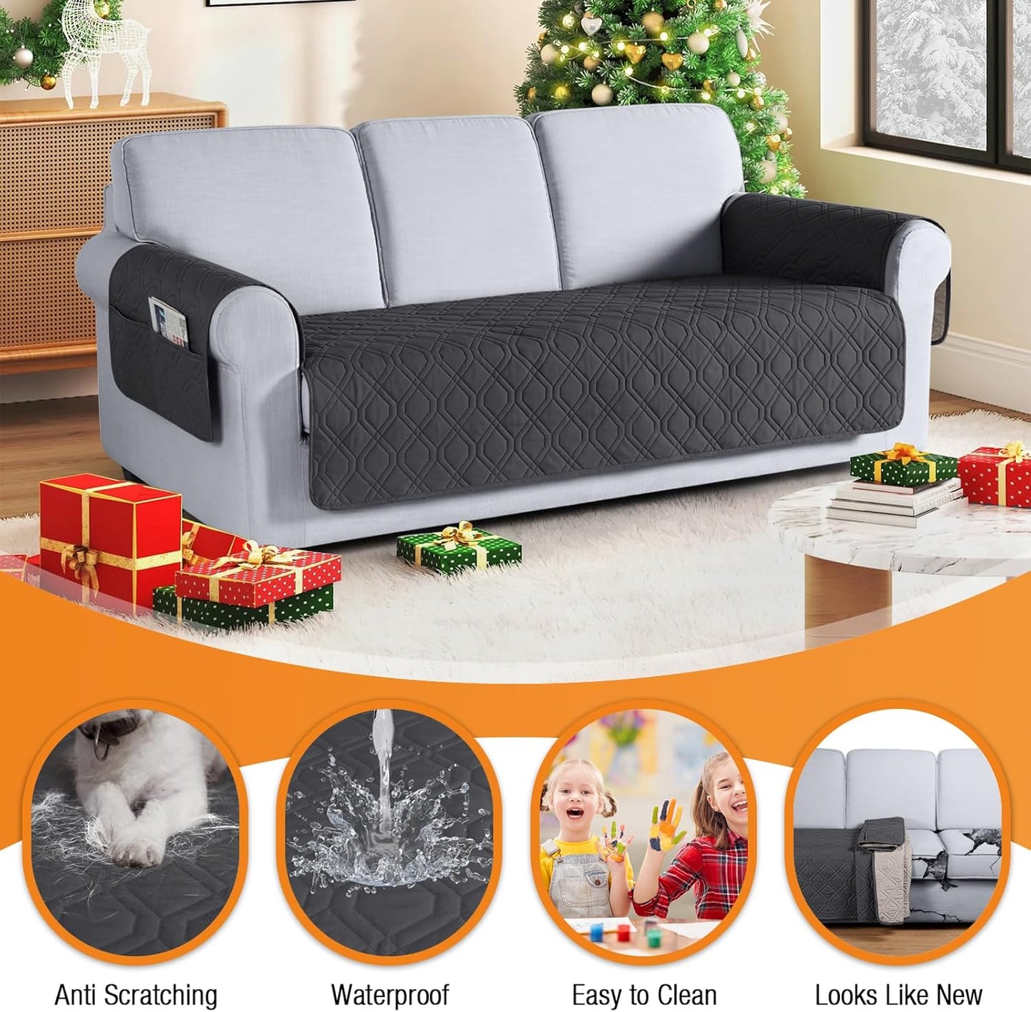 VANSOFY Couch Cover, Waterproof Sofa Covers Washable Slipcover Furniture Protector Couch Seat Covers Non-Slip Couch Cover for Dogs, Pets(Sofa, Dark Gray)