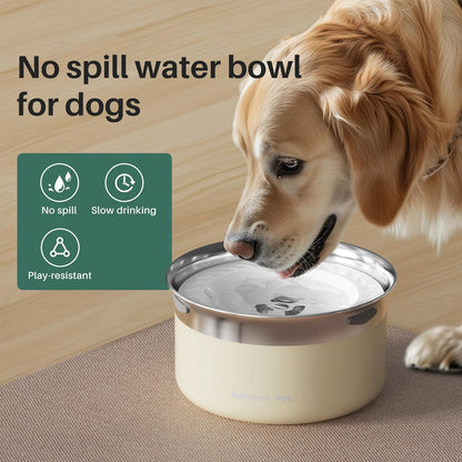 Gardner Pet Slow Water Bowl for Dogs – No Spill, Anti-Splash Floating Plate Design, Slows Drinking to Reduce Mess, Keeps Water Clean & Floors Dry, 3.8L(White)