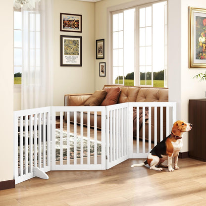 PUPETPO 24”H Freestanding Wooden Pet Gate, Dog Gate for Stairs, Doorways, and Hallways, Step Over Foldable Pet Fence for Indoor Use, Support Feet Included, 60 inch Wide 3 Panels, Grey