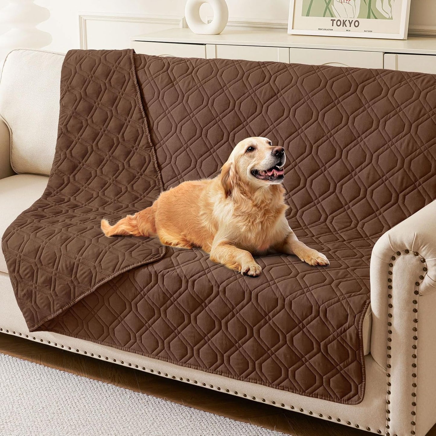 hyha Waterproof Dog Bed Blanket, Soft Pet Blankets, Waterproof Couch Cover for Dogs, Reversible Sofa Covers Washable for Furniture (30x70 Inch, Taupe/Beige)