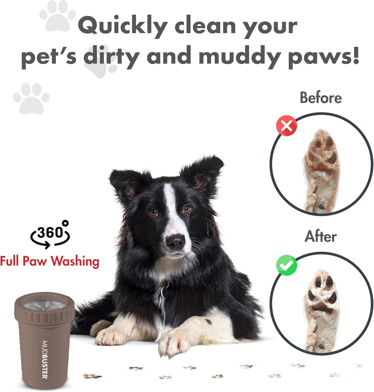 Dexas MudBuster Medium Dog Paw Cleaner in Fuchsia - Fits 1.5"-2.5" Wide Paws, Portable Paw Washer for Muddy Paws, Dog Paw Cleaning Cup with Gentle Silicone Bristles, Quick Clean Pet Paw Washer