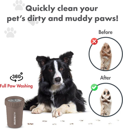 Dexas MudBuster Medium Dog Paw Cleaner in Fuchsia - Fits 1.5"-2.5" Wide Paws, Portable Paw Washer for Muddy Paws, Dog Paw Cleaning Cup with Gentle Silicone Bristles, Quick Clean Pet Paw Washer