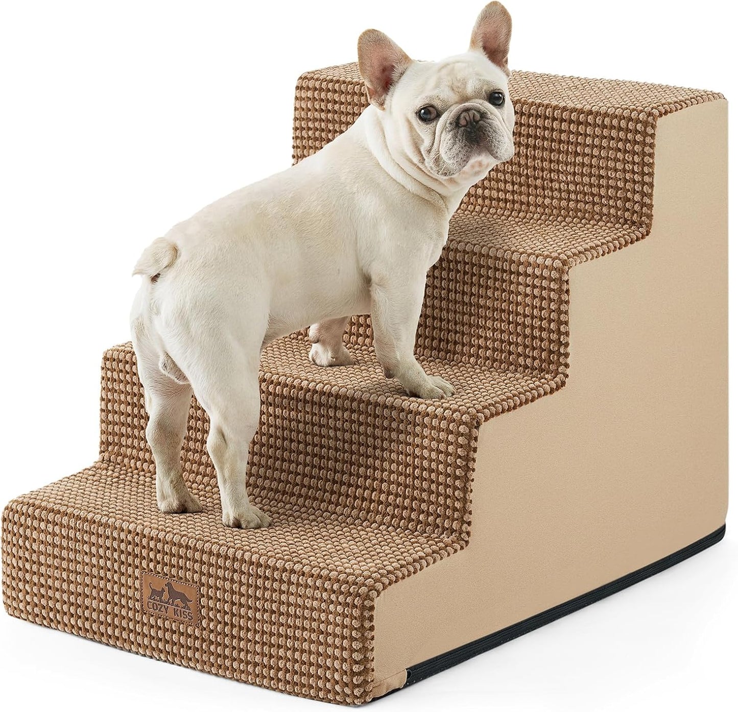 COZY KISS Dog Stairs for Small Dogs, 4 Tier Wider Pet Stairs for Couch and Beds, 17.7" H Non-Slip Dog Steps for Old Cats, Puppy, Small Medium Dogs, 17.7x23.6x17.7 inch, Beige