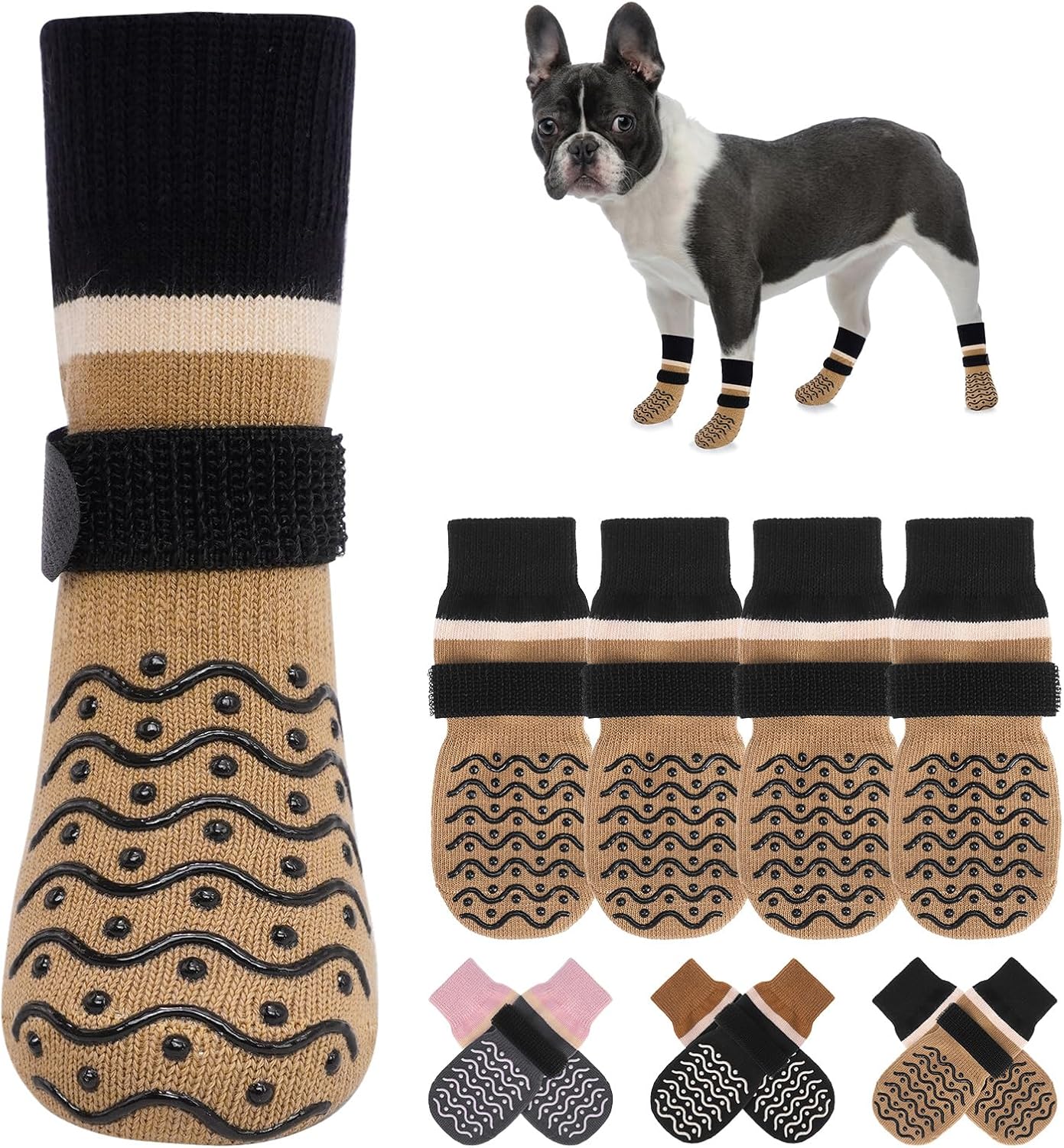 BEAUTYZOO Dog Socks to Prevent Licking Paws -Dog Shoes for Hot Pavement & Hardwood Floors Anti Slip, Traction Control Boots & Paw Protectors with Double Side Grips for Small Medium Large Senior Dogs