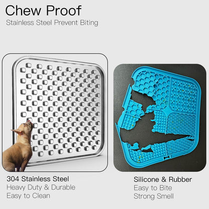 Double Wall Stainless Steel Lick Mat for Dogs & Cats - Chew Proof & Whisker Friendly, Non-Slip Base, for Calm Feeding & Anxiety Relief - Dishwasher Safe Slow Feeder Pad [1Pack]