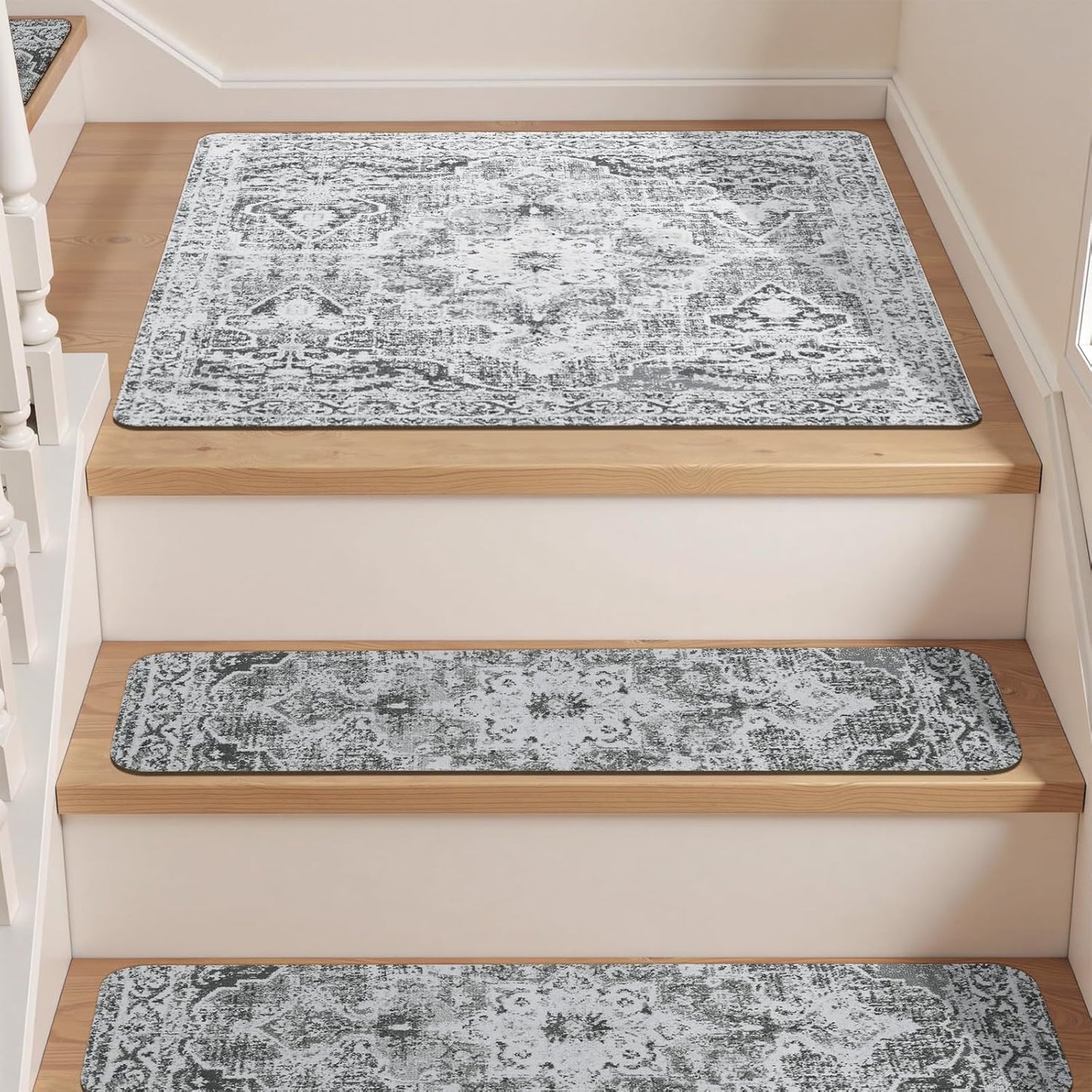 OJIA Non-Slip Carpet Stair Treads for Wooden Steps Set of 15, 30''X8'' Indoor Runner Resistant Rugs Rubber Safety Mats for Dogs, Kids & Elders, Stairway Grip