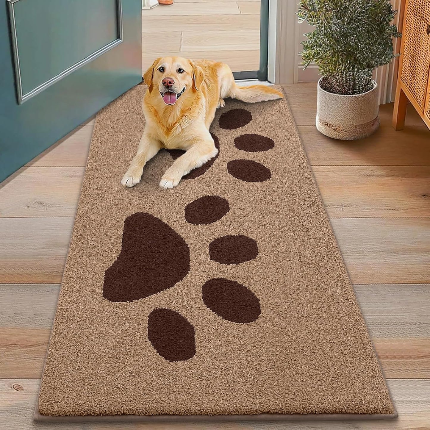 Smiry Dog Door Mat for Muddy Paws, Absorbs Moisture and Dirt, Low-Profile Entryway Mat with Non-Slip Backing, Entry Indoor Outdoor Doormat for Inside Floor (30x20 Inches, Grey, Striped)