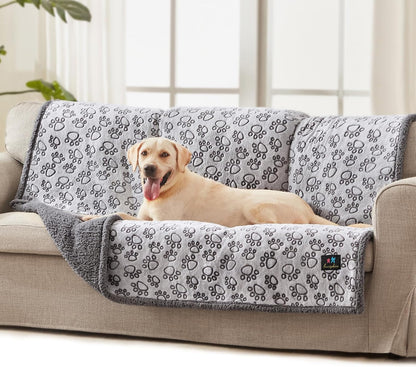 Luciphia Waterproof Pet Blankets for Couch Sofa Bed Cover Cat Liquid Pee Proof Washable Soft Fluffy Large Dog Blanket Reversible Furniture Protection Puppy Grey Paw Thicken Small（40" x 28"）
