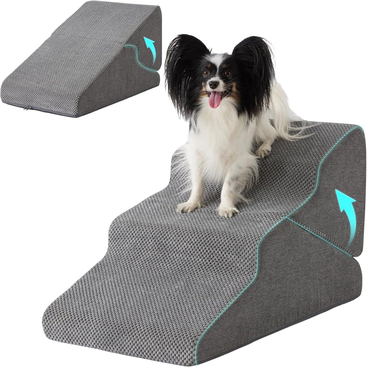 Dog Stairs for Bed 23’’ H, 5-Step Dog Steps for High Bed, Foldable Pet Stairs for Small Dogs and Cats to Get on Beds, Couch, Non-Slip Balanced Pet Steps and Ramp with Waterproof Cover, Grey