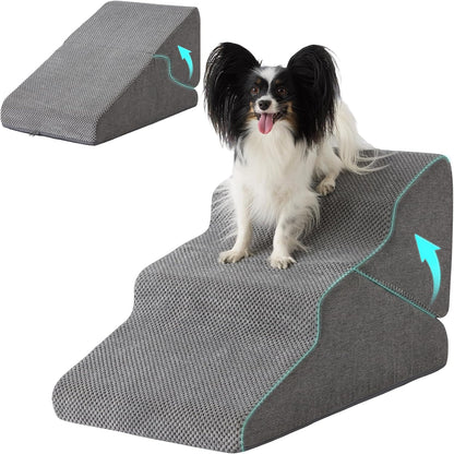 Dog Stairs for Bed 23’’ H, 5-Step Dog Steps for High Bed, Foldable Pet Stairs for Small Dogs and Cats to Get on Beds, Couch, Non-Slip Balanced Pet Steps and Ramp with Waterproof Cover, Grey