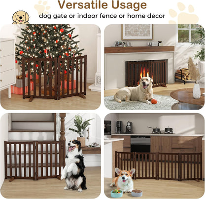 36" Height Extra Tall Freestanding Pet Gate, Solid Wood Folding Safety Fence Wooden Dog Gate with 2 PCs Support Feet Ideal for Stairs, Doorways, Halls, Kitchens, Heavy Duty Gates, 3 Panels, Oak