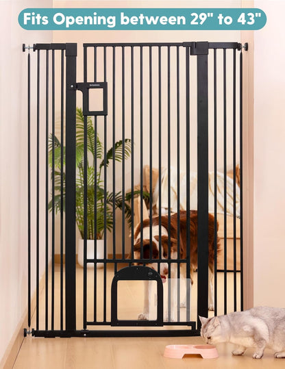 No Pawblems 55" Extra Tall Pet Gate for Cat/Dog, 29-40" Wide Auto Close Tall Dog Gate for Doorways/Hallways, 1.37" Ultra Narrow Spacing, NO Drilling Pressure Mounted, Black