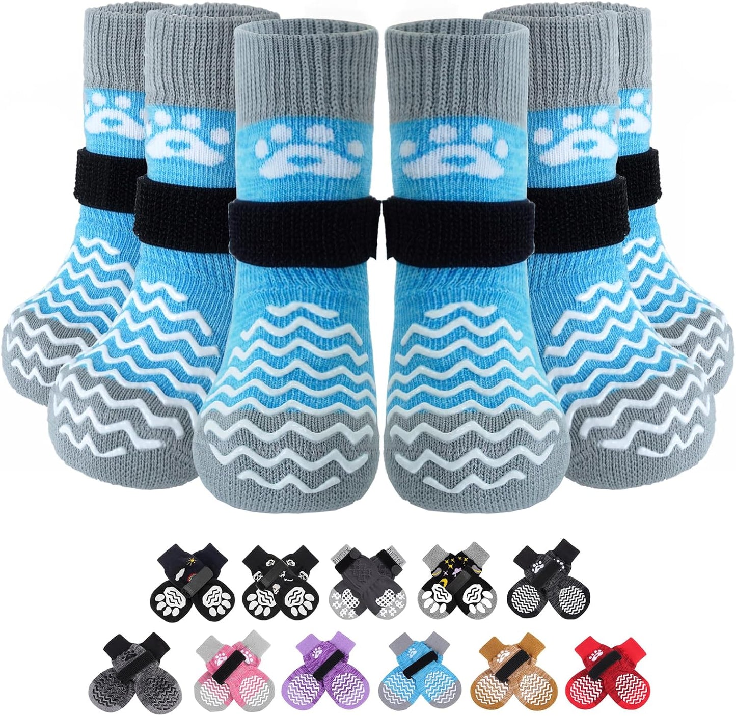 PUPTECK Anti Slip Dog Socks with Double Grippers for Hardwood Floors, Shoes for Hot/Cold Pavement, Boots & Paws Protectors to Prevent Licking, Traction Booties for Senior Small Large Dogs