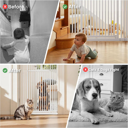 Gardner Pet 51"-87" Extra Tall Cat Gate for Doorway, Wide Adjustable 27.56"-37" Baby Gate Included 4 Extension Kits, Pressure Mounted Safety Full Door Gate for Stairs, Studio, Kitchen (White)
