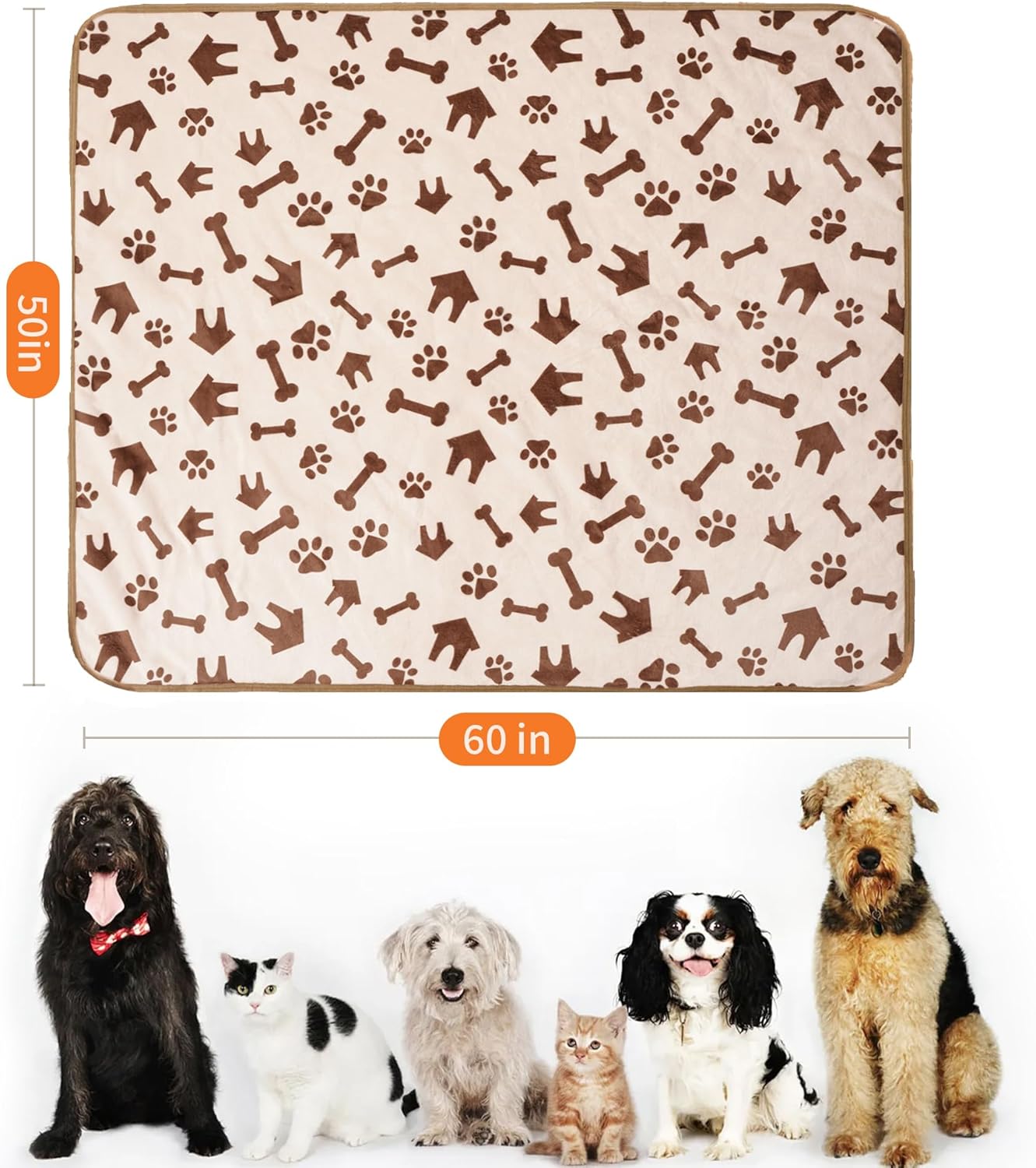 Waterproof Dog Blankets Pet Blanket 50"x60", Soft Fluffy Sofa Car Bed Protector, Reversible Sherpa Fleece Dog Blanket for Large Dogs (Dark Grey-Paws)