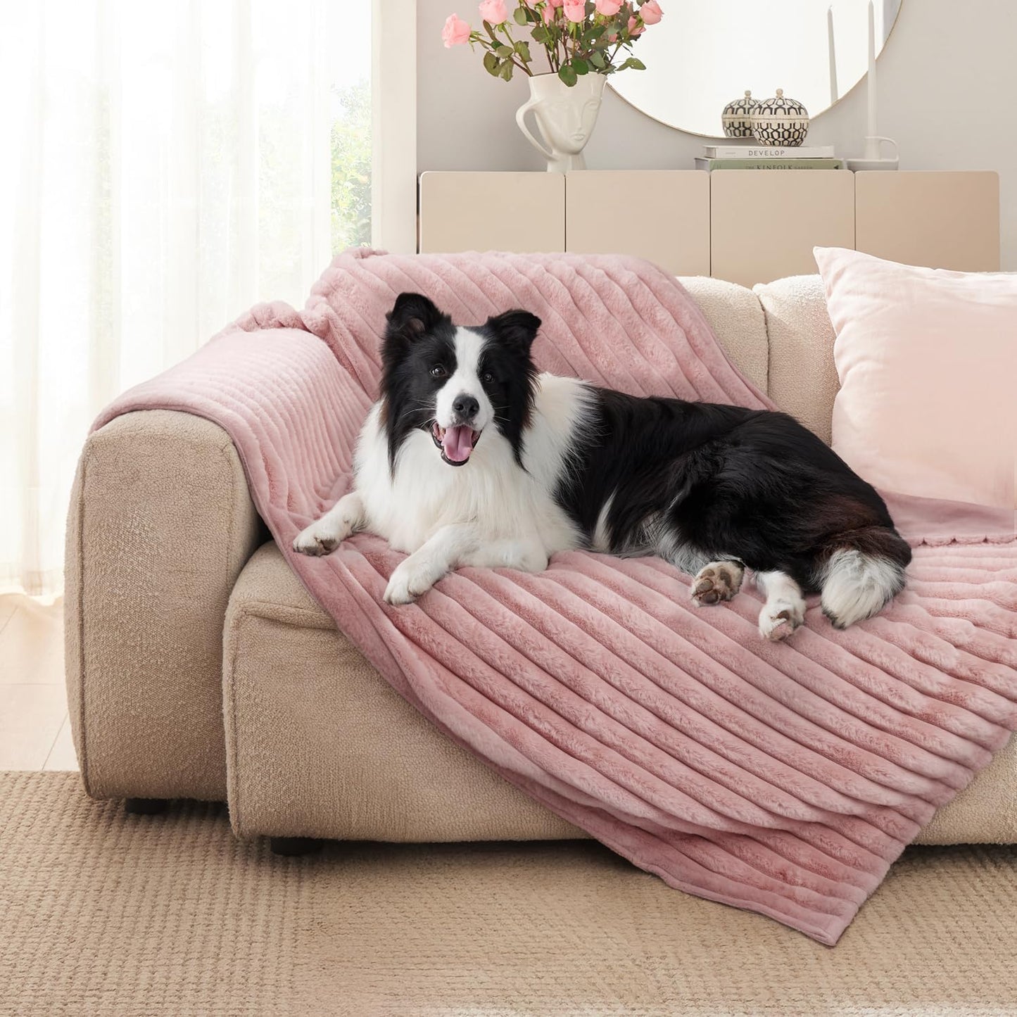 Waterproof Dog Blanket for Large Dogs - Washable Cat Blankets for Couch Bed Protection, Super Soft Calming Reversible Pet Blanket for Pet Kitten Puppy (Green, 50"x60")