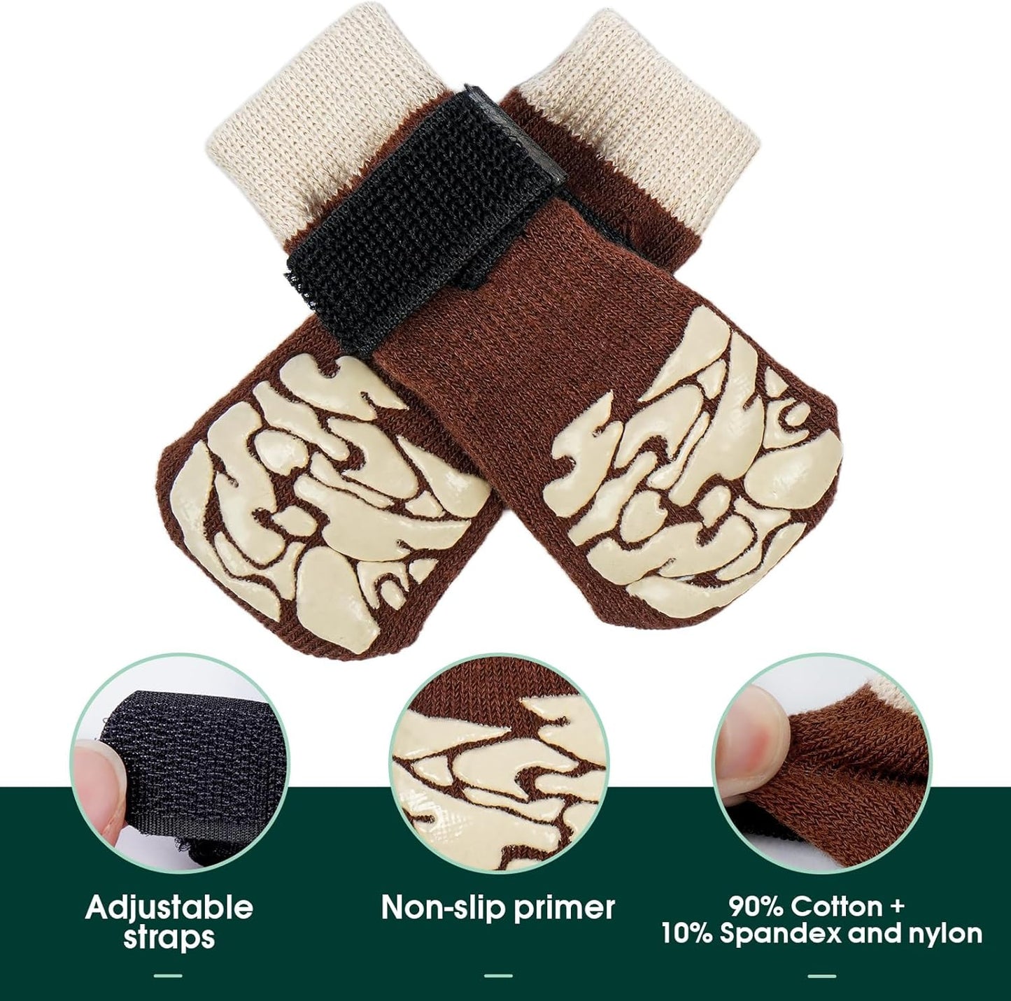 Kuoser Non-Slip Dog Socks, 2 Pairs Socks to Prevent Licking Paws, Paw Protectors for Hot Pavement, Hardwood Floors, Traction Control for Small, Medium, Large Dogs