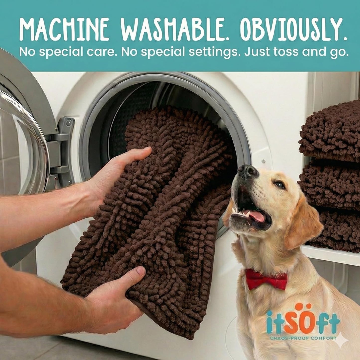 Dog Rugs for Muddy Paws 22x14 | Cleaner Mud Free Floors | Muddy Dogs Mats for Indoor, Dog Mat for Muddy Paws Door Mat Washable, Absorbent Chenille Mud Rug Paw Matt w/ Non Slip Backing, Charcoal Grey