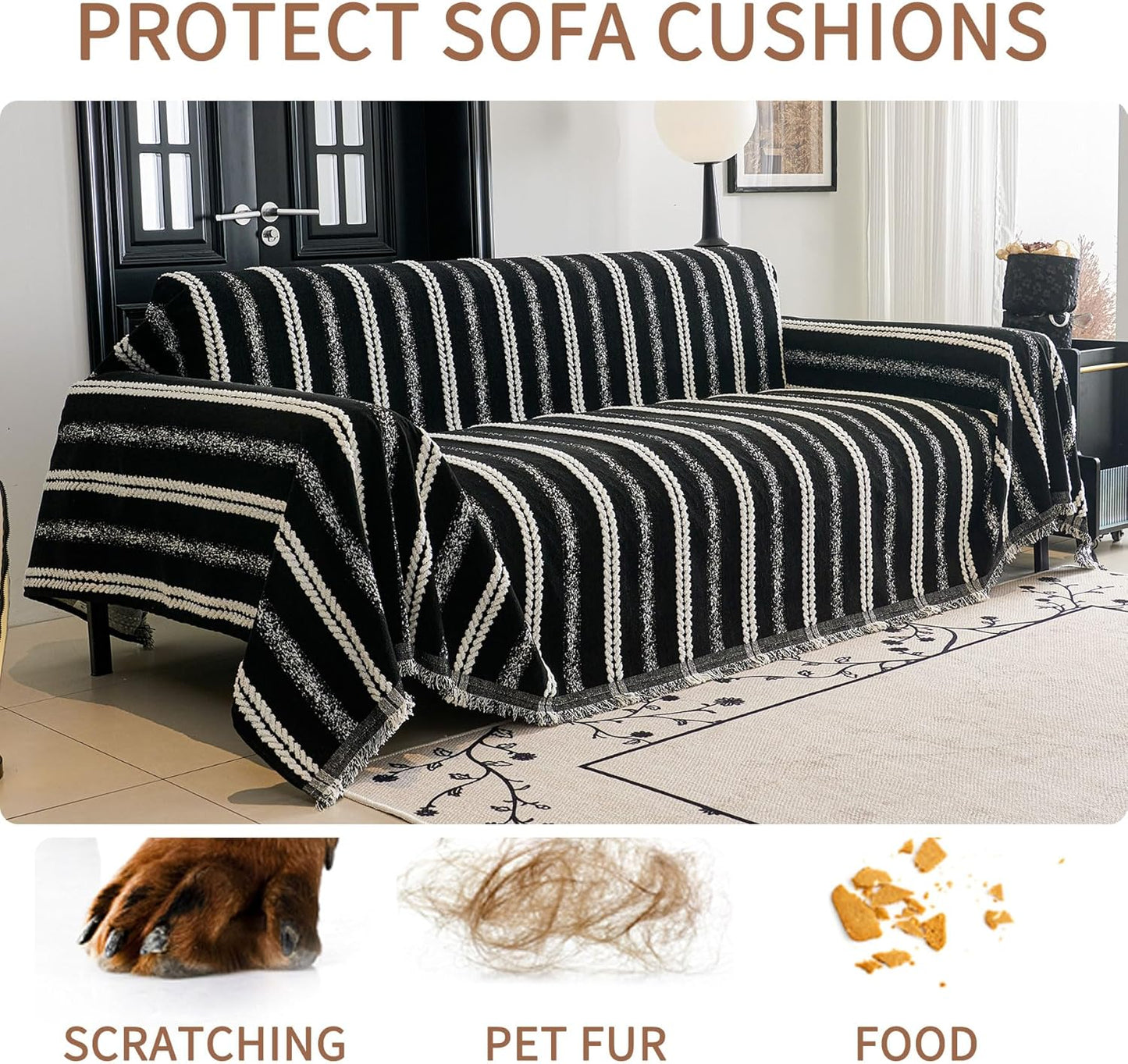 HAOMAIJIA Non Slip Couch Cover Sofa Covers for 3 Cushion Couch Washable sectional Couch Covers for Dogs pet Furniture Protector Couch Cover Blanket for Living Room (Off White, 91"x134")