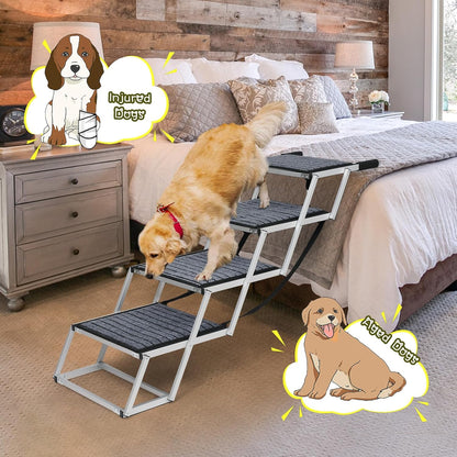Dog Stairs for Large Dogs,Dog Stairs for Cars,Foldable Dog Ramp Pet Steps Light Weight Aluminum,Extra Wide Dog Stair for Large Dogs,High Beds, Trucks, Supports up to 200 lbs (Extra Wide-4 Steps)