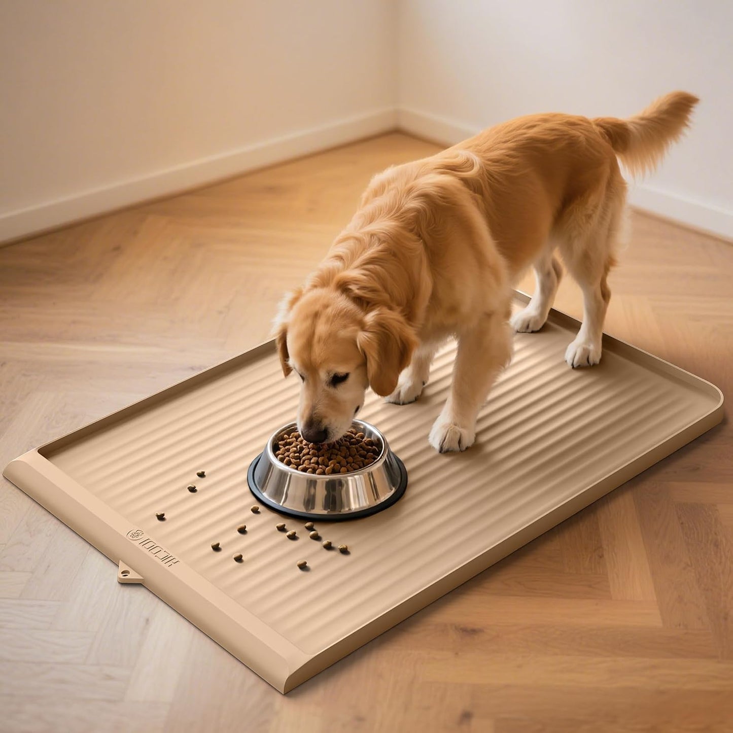Dog Food Mat 36"x24", Waterproof Pet Feeding Mat with Diversion Grooves and Raised Edges, Large Non-Slip Dog Bowl Mat for Food and Water, Cat Food Mat for Floors, Easy to Clean, Grey