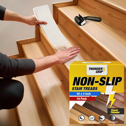 Clear Stair Treads Non-Slip 24"x4" - 18-Pack Indoor Stair Grips Non Slip for Wooden Steps - Anti Slip Adhesive Strips for Dogs & Elderly - Staircase Step Treads - Transparent Treads for Wood Stairs