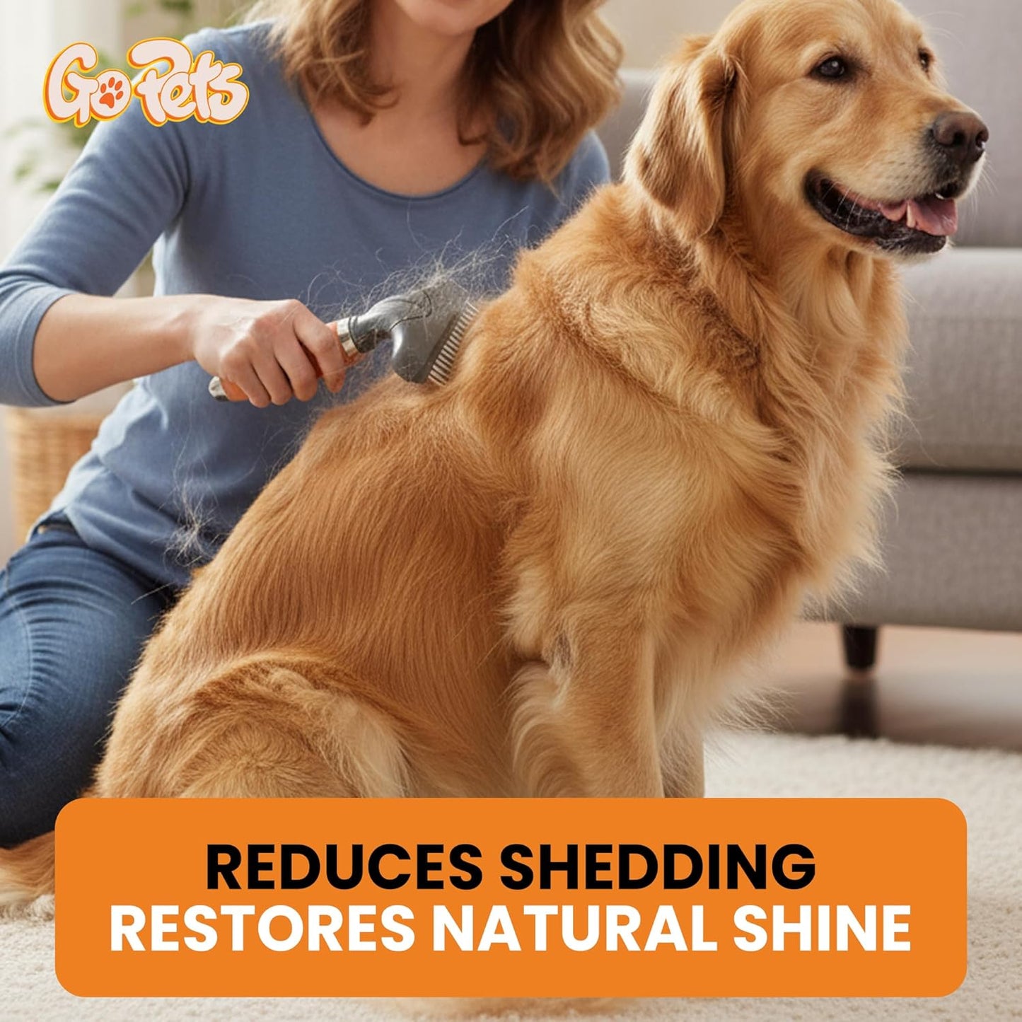 GoPets Self-Cleaning Slicker Brush for Dogs & Cats, Deshedding & Dematting Comb with Retractable Bristles, Undercoat Tool for Long Haired Dogs, Non-Slip Handle, Detangler for Mats & Shedding Fur