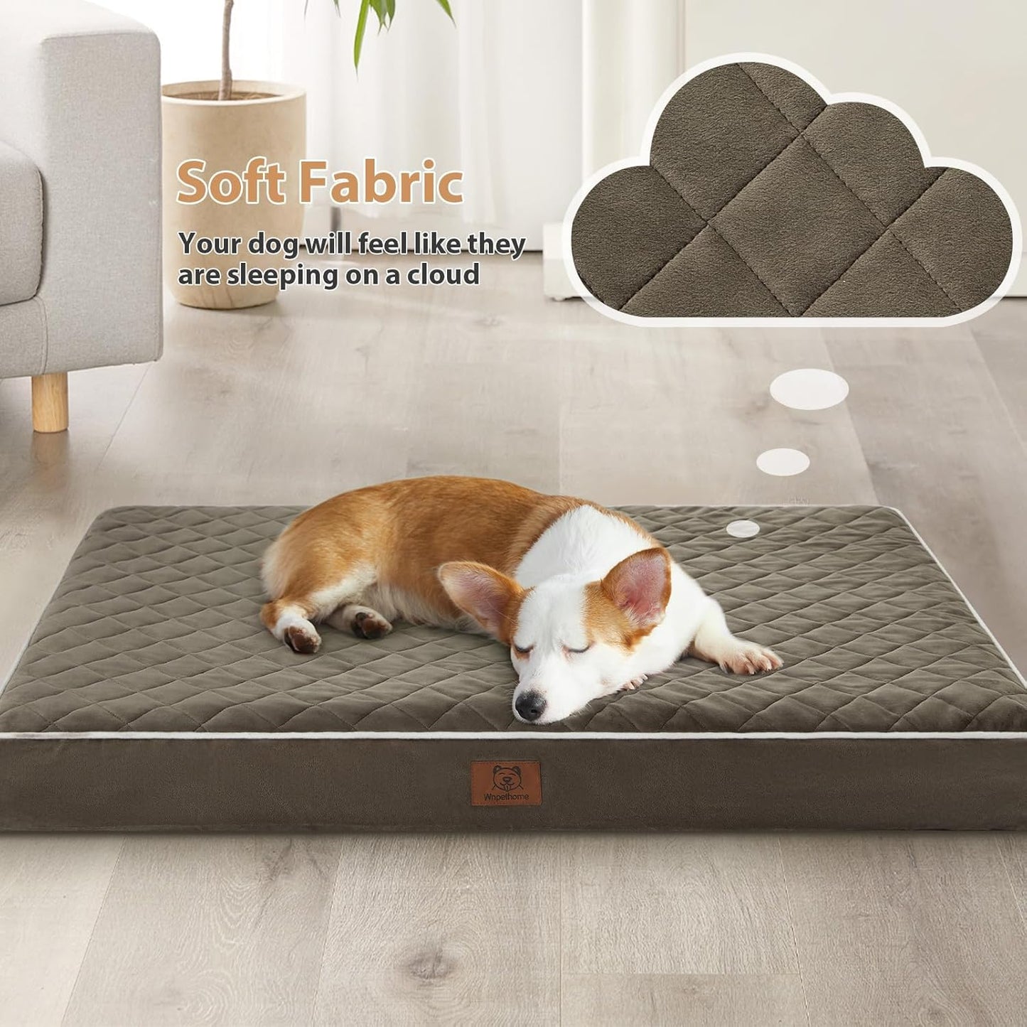 WNPETHOME Orthopedic Waterproof Extra Large Dogs Bed with Removable Washable Cover, Multi-Needle Quilting XL Crate Bed for Large Sized Dog, Light Grey