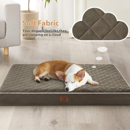 WNPETHOME Orthopedic Waterproof Extra Large Dogs Bed with Removable Washable Cover, Multi-Needle Quilting XL Crate Bed for Large Sized Dog, Light Grey