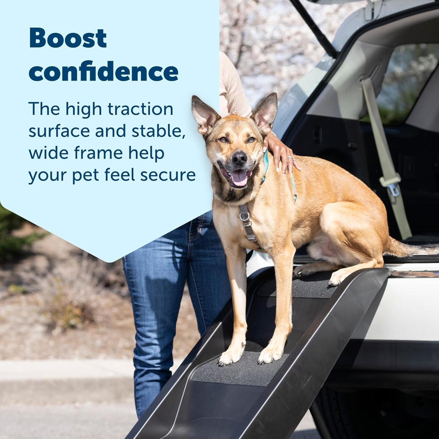 PetSafe Happy Ride Side Door Dog Stairs for Cars & SUVs, Foldable Back Seat Dog Steps with 3 Heights