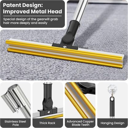 3 in 1 Carpet Rake for Pet Hair Removal, Tool Set of 3, 55” Long Handle Carpet Pet Hair Removal Carpet Scraper Dog Cat Hair Remover for Sofa, Couch, Car, Rug