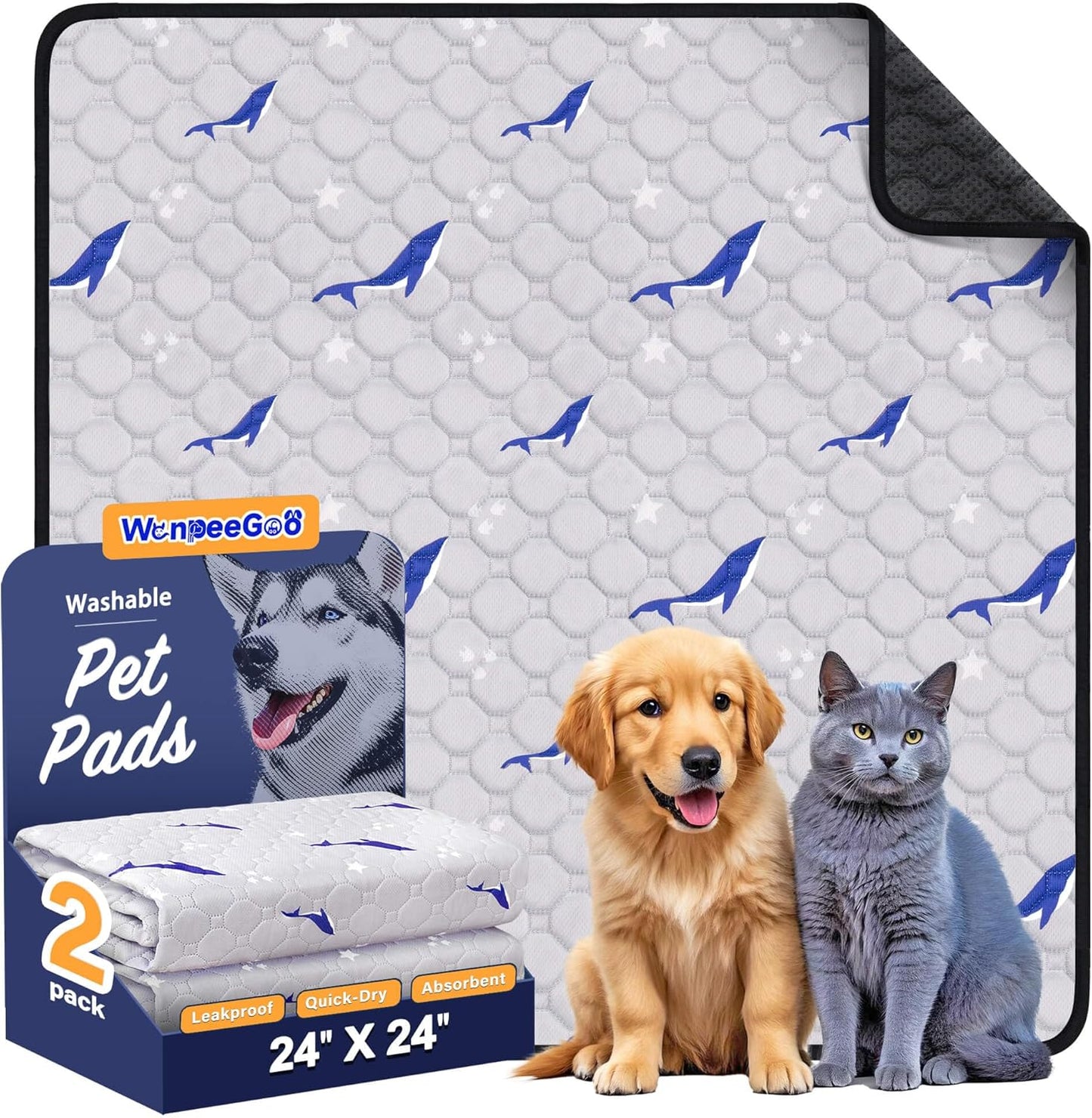 WanpeeGoo Washable Pee Pads for Dogs, 2Pack Reusable Puppy Pads, Super Absorbent & Leakproof Dog Pads, Anti-Slip Dog Pee Pads for Puppy Training & Incontinence, Feather Pattern 36"x41"