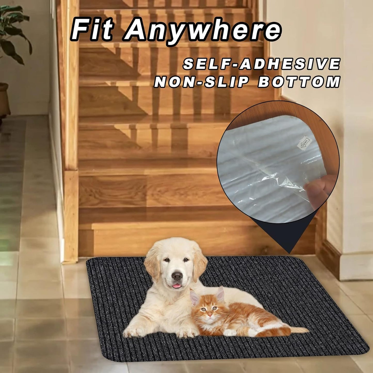 Stair Treads for Wooden Steps Carpet, Non-Slip Stair Runner Indoor Outdoor Stair Tread Mats Covers Pads, 19" x 31"Matching Landing Step Runner for Elders, Kids and Dogs (19" x 31", Black)