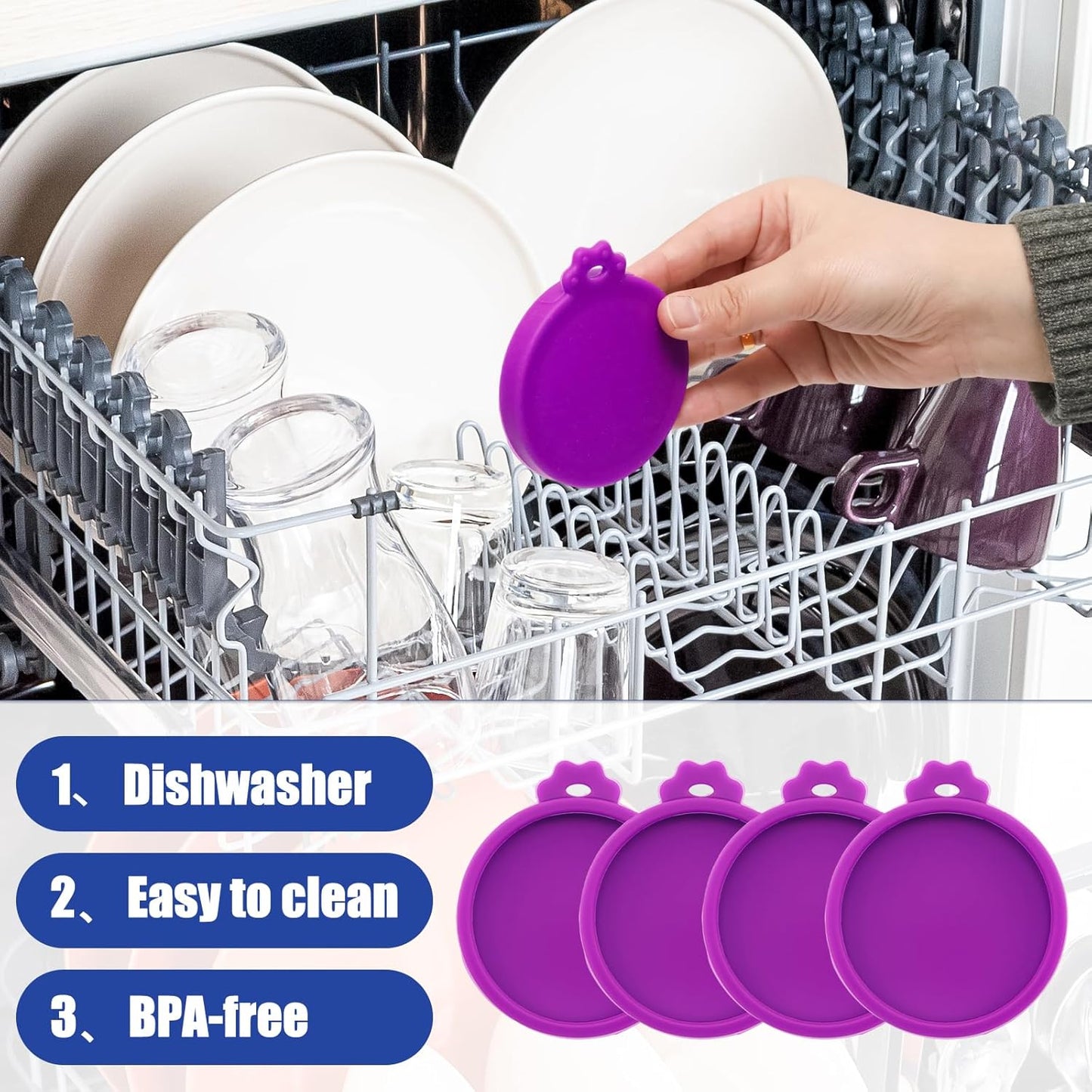 PINE & LINEN 4 Pcs 2.5inch Durable Pet Can Lids, Silicone Small Pet Can Covers Waterproof Cat Food Cans Lids for 3 oz Cat Food Cans（Yellow+Red+Pink+Blue）