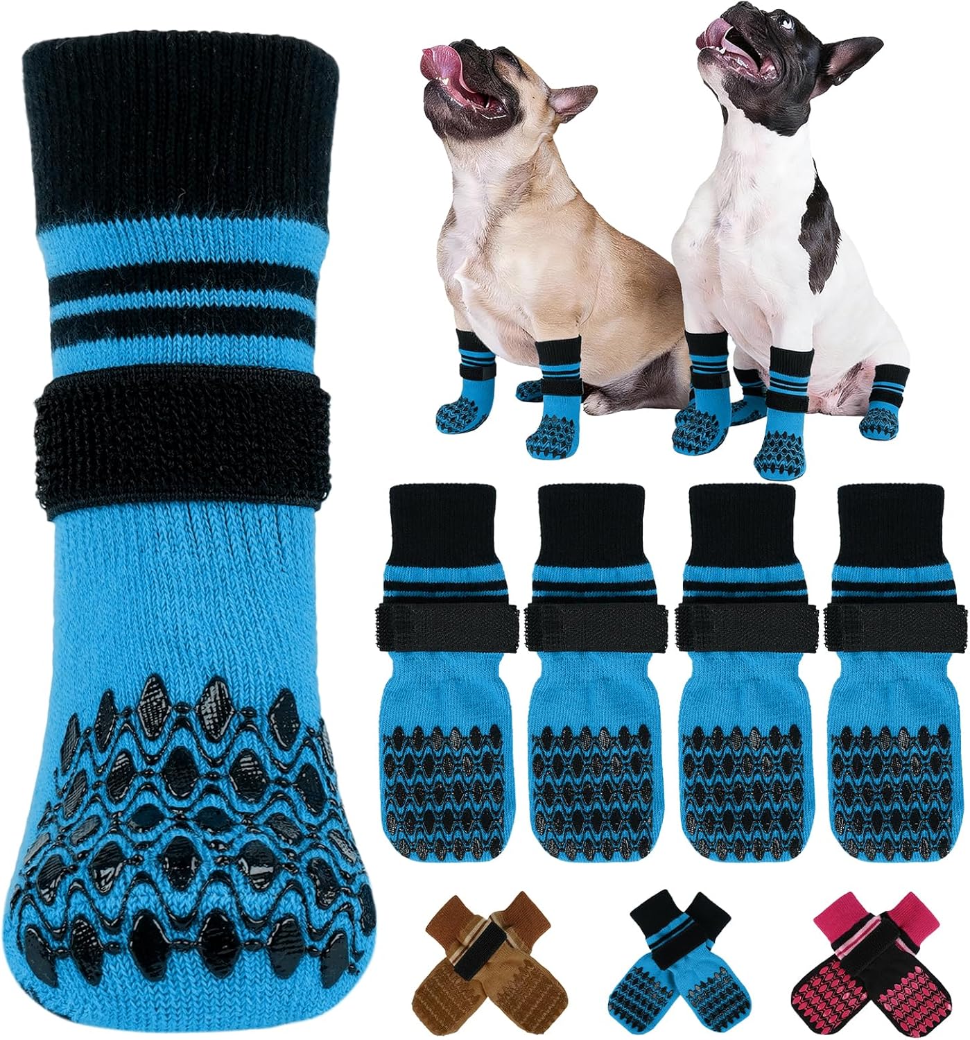 Kuoser Non Slip Dog Socks for Hardwood Floors, 4Pack Anti-Slip Dog Grippy Socks to Prevent Licking Paws, Dogs Booties Paw Protectors with Double-Sided Traction for Small Medium Large Senior Dogs, XS
