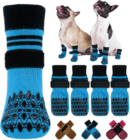 Kuoser Non Slip Dog Socks for Hardwood Floors, 4Pack Anti-Slip Dog Grippy Socks to Prevent Licking Paws, Dogs Booties Paw Protectors with Double-Sided Traction for Small Medium Large Senior Dogs, XS