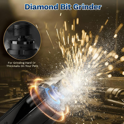 2-in-1 Dog & Cat Nail Clipper with Grinder - Dual Highlight LED Reduce Over-Trimming, Long Battery Cordless USB-C Rechargeable, Safety Lock & Catcher Cap, Quiet Home Grooming for Small Large Pets