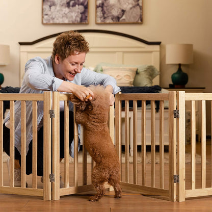LZRS 2-Panel Wooden Free Standing Foldable Dog Gate Indoor – Solid Hardwood 24" High, Step-Over Safety Pet Gate for Doorways, Stairs & Small Spaces - Indoor Use, White
